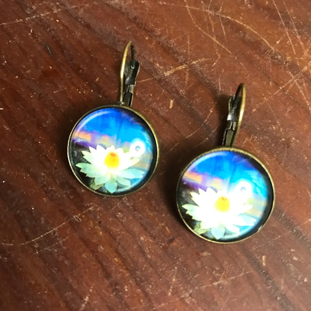 Pierced Lever Back Lotus Flower Earrings